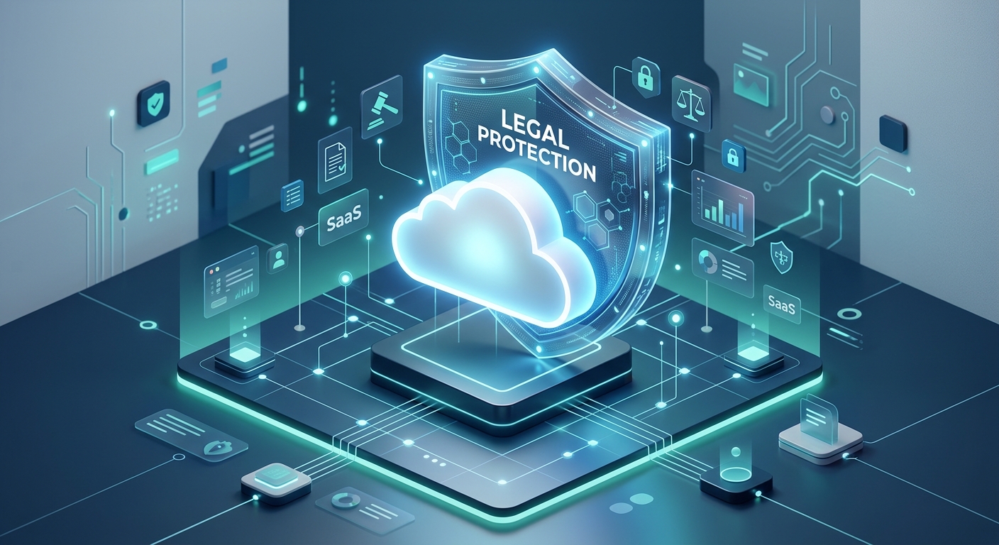 Isometric image of a cloud service protected by a digital shield, symbolizing Nice Class 42