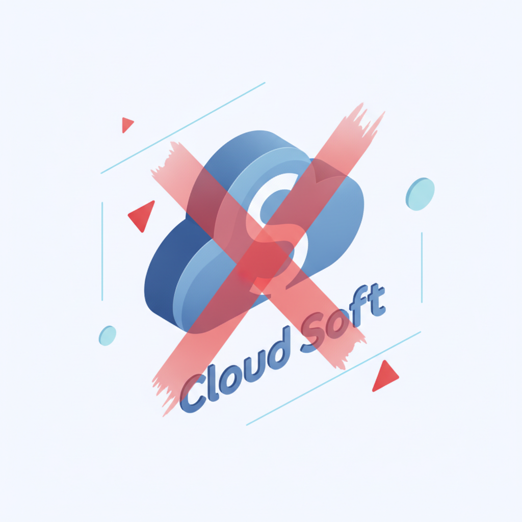 Ілюстрація перекресленого логотипа зі словами Cloud та Soft, що символізує відсутність правового захисту