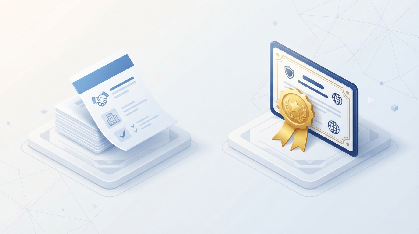 Isometric illustration comparing the concepts of a trade name and a registered trademark