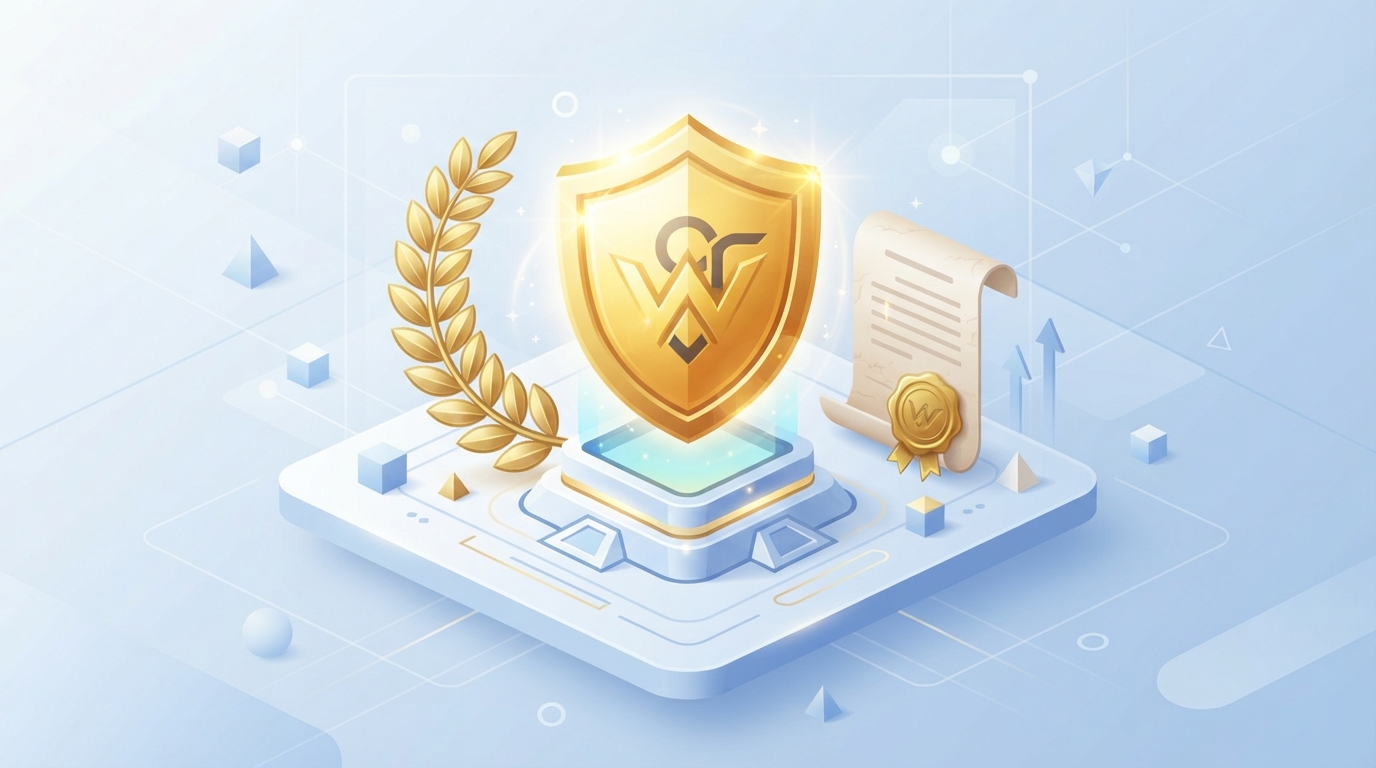 Stylized isometric image of a protected brand in the form of a golden shield, symbolizing trademark registration